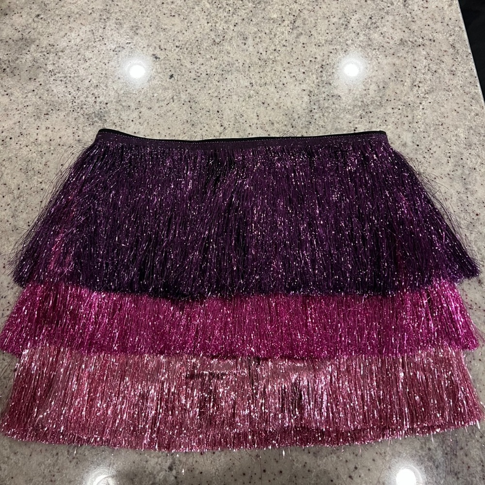 High waisted tinsel fringe skort